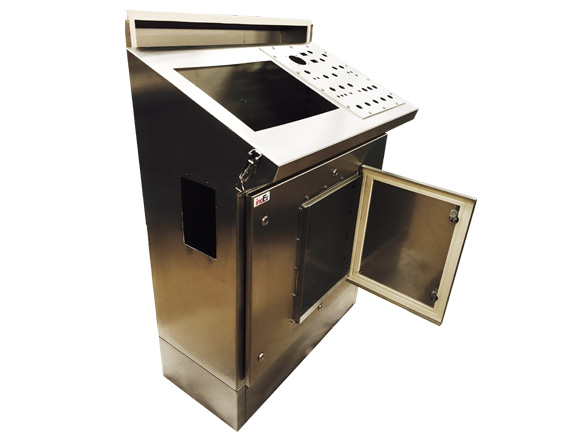 Control Desk interface with protective hinged weather cover